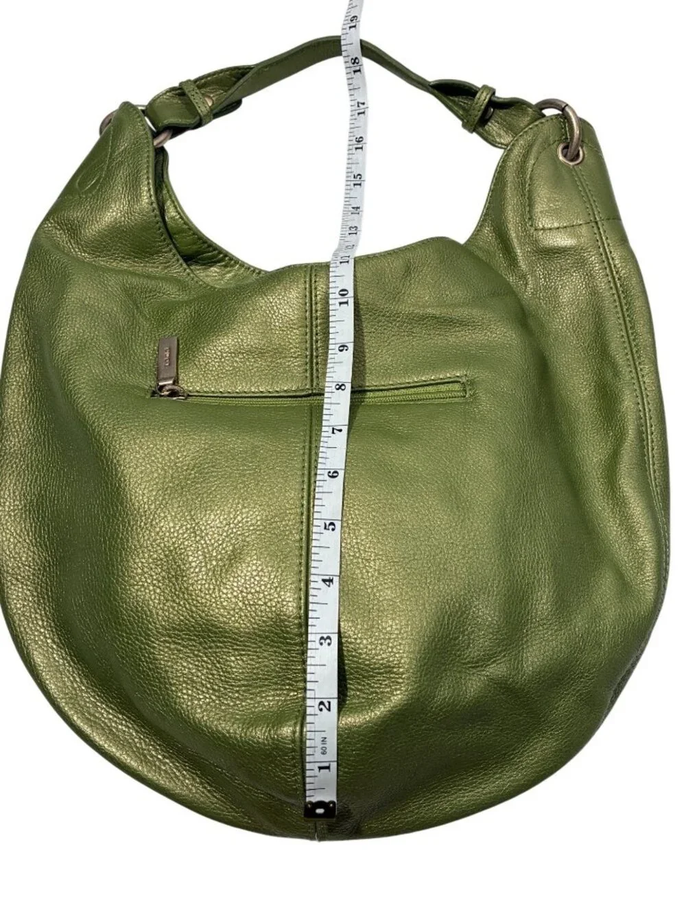 Hobo International rare Green Metallic pebbled Leather Hobo Bag Orange Interior